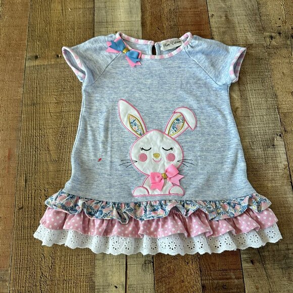 Rare Editions Girls Size 6 Top With Bunny Ruffled Hem Eyelet Polka Dot Trim - Picture 1 of 7